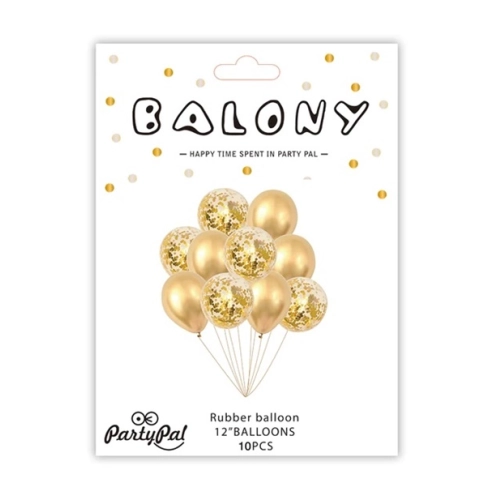 Balony dekoracja urodziny złoty konfetti mix 10x